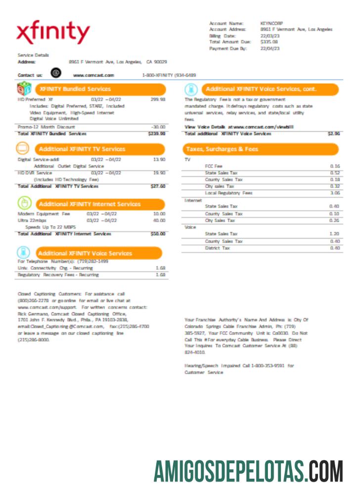 SCR da conta de negócios de serviços públicos Xfinity Comcast de São Francisco Página 2 exemplo real